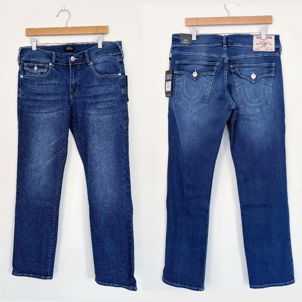 True Religion || Ricky Straight Jeans Flap Pocket in Medium Flake Blue 32x34 NWT